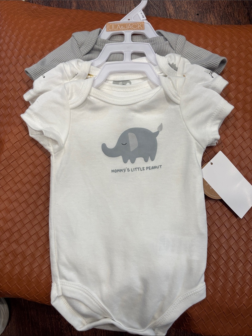 Lilla & Jack White Baby Onesie with Gray Elephant Graphic